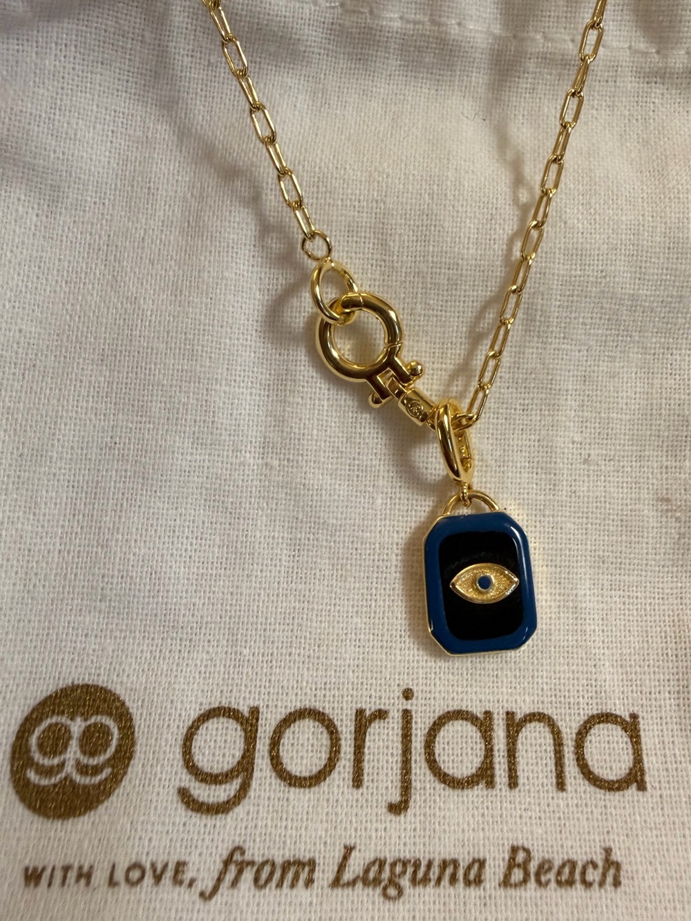 Gorjana Gold Navy Enamel Evil Eye Pendant Necklace